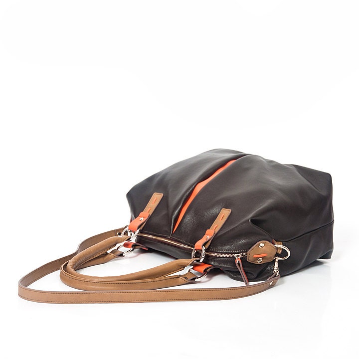 Brown Leather Handbag Hobo Bag Messenger Bag Everyday Bag Sand Tangerine Autumn Fashion