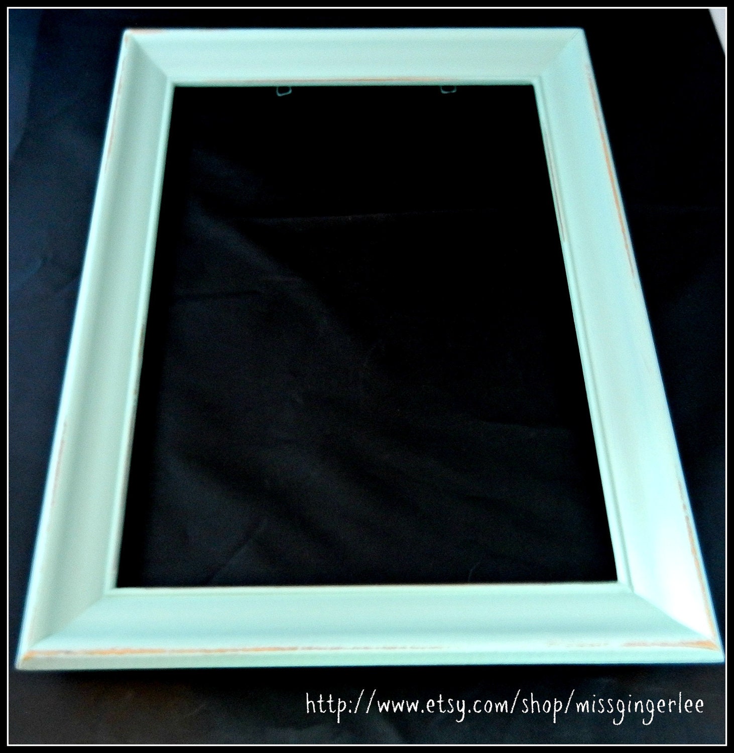 Hand painted light teal blue shabby chic country cottage lightly distressed 9x11 wooden frame