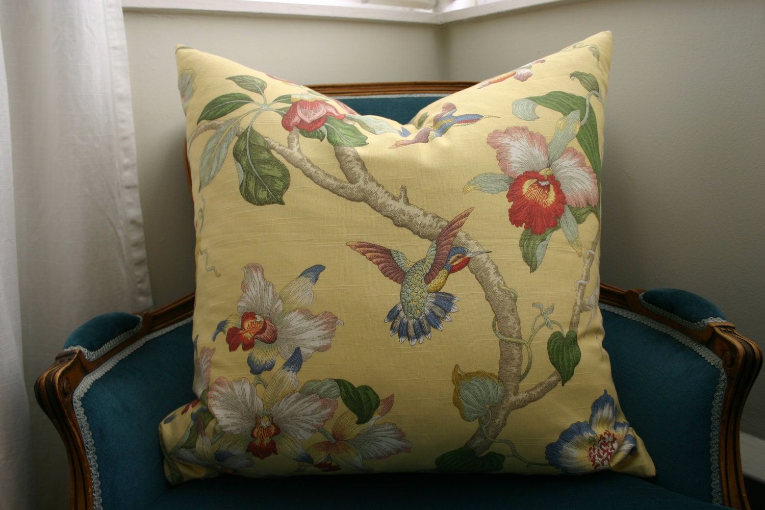 Large Pillow - Beautiful Floral and Fauna Designer Fabric - Eco Decor