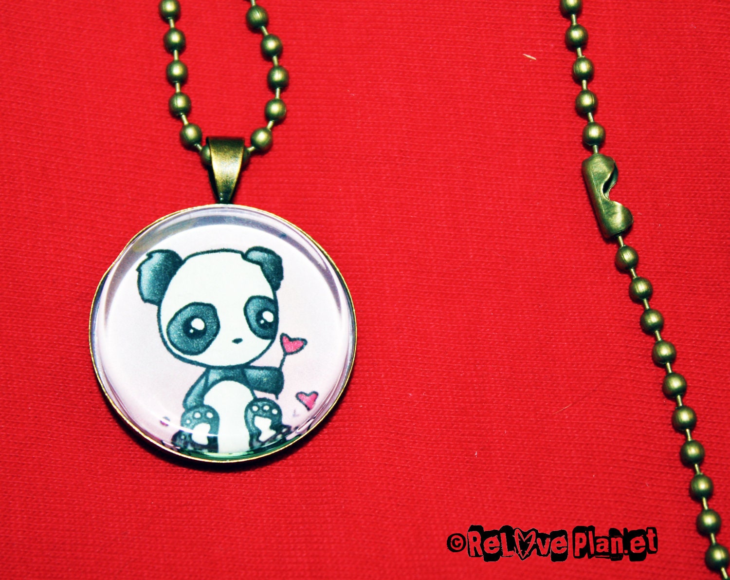 Panda Heart Flowers 1" Pendant Necklace - or 2 for 20 - Happy kawaii - ReLove Plan.et