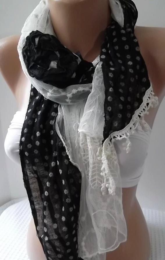 womann Shabby Chic - Elegant Scarf ...Tulle and cotton...Black
