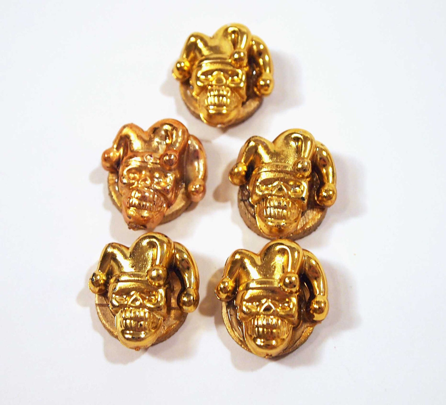 5 Skeleton Mardi Gras Bead Magnets Made from Gold Mardi Gras Beads - Upcycled