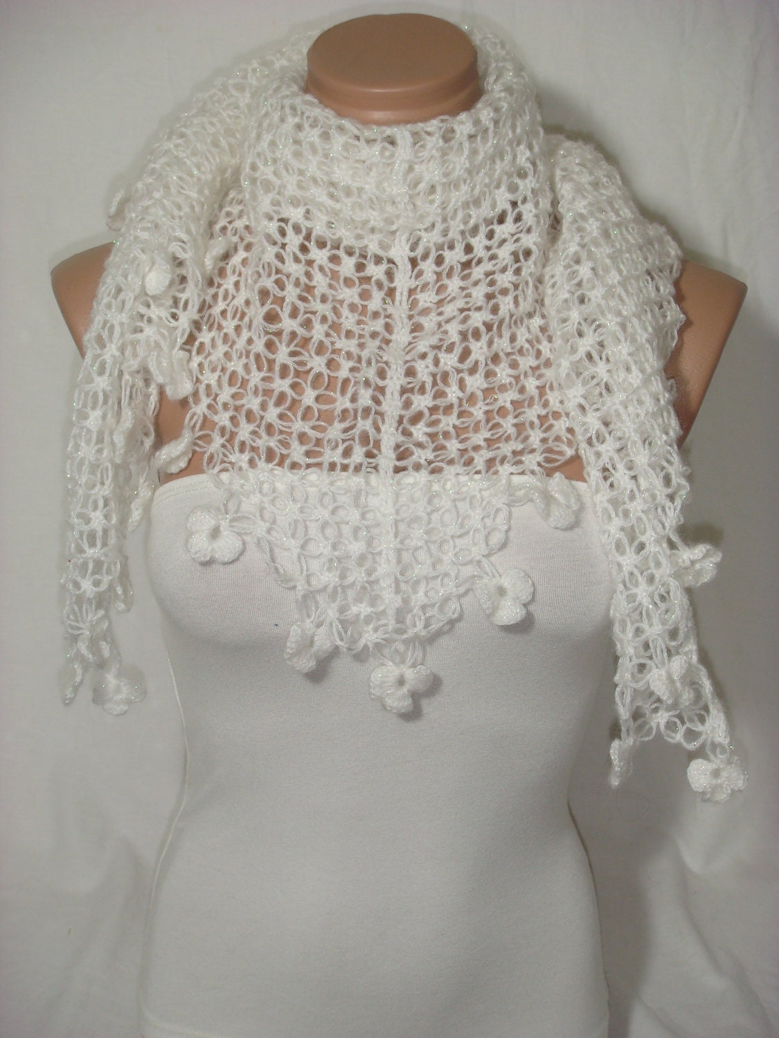 Valentine's Day discount  Hand crocheted (White) bridal, wedding,christmas,gift,triangle,magic shawl by Arzu's Style