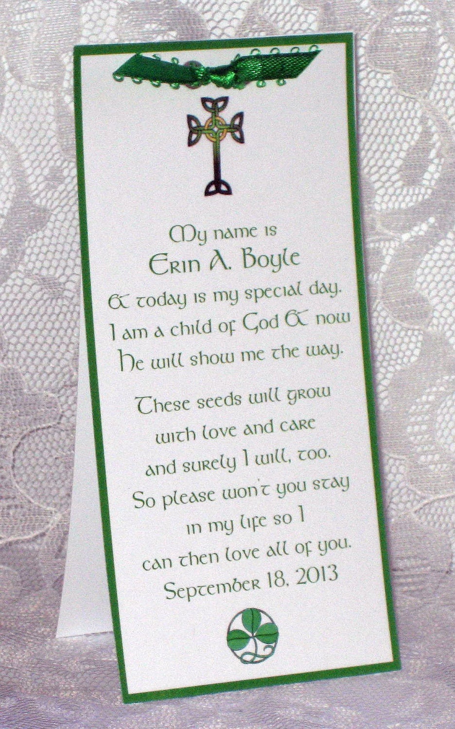 Items similar to Irish Christening Baptism Bookmark Favors with
