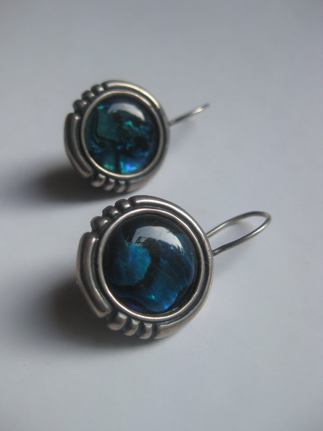 Vintage Set blue Abalone Shell, Abalone jewelry, 925 Silver, Sea shell, Sea glass, Necklace and earrings