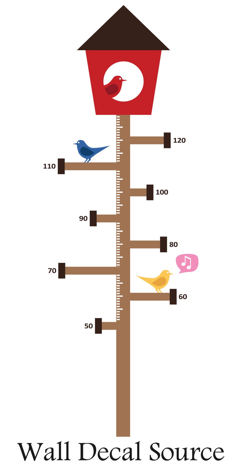 Bird House Height Chart Wall Decal Kids Wall by WallDecalSource