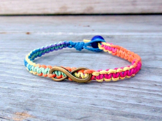 Rainbow Infinity Bracelet His Hers Couples Hemp Jewelry