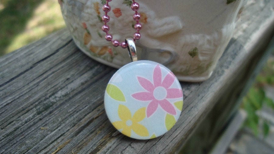 Pastel Flowers in Pink, Light Blue and Yellow, Wood