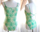 One-Piece Bathing Suit Lime Slices Women's Leotard Citrus Summer Swimsuit Vacation Cruise Beach Pool Tropical Bright Green Lemons Limes 80's