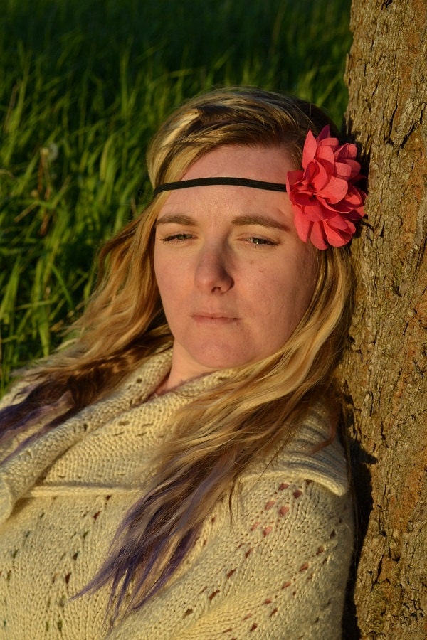 Hippie Flower Headband, Elastic band, Chiffon flower, Boho, Stretchy summer hair band