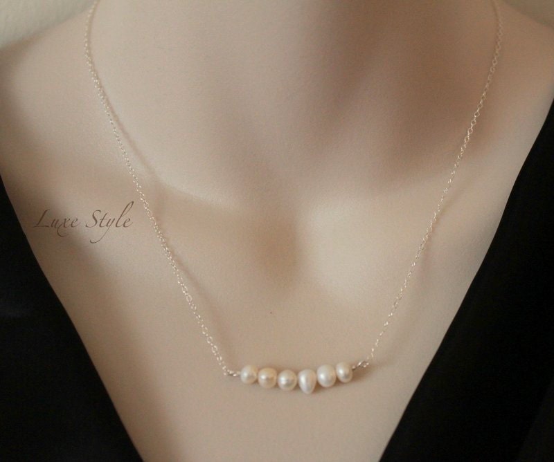 Pearl Pendant bridesmaid gift necklace chain silver wire wrapped white silver pendant sterling silver metal jewelry luxe style