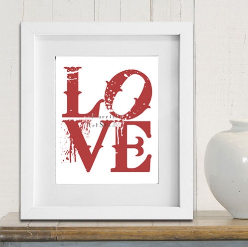 Love print - Typography art - Retro art print - Modern decor - Pop art - Decorative Art - Red Font letters - Etsy Art