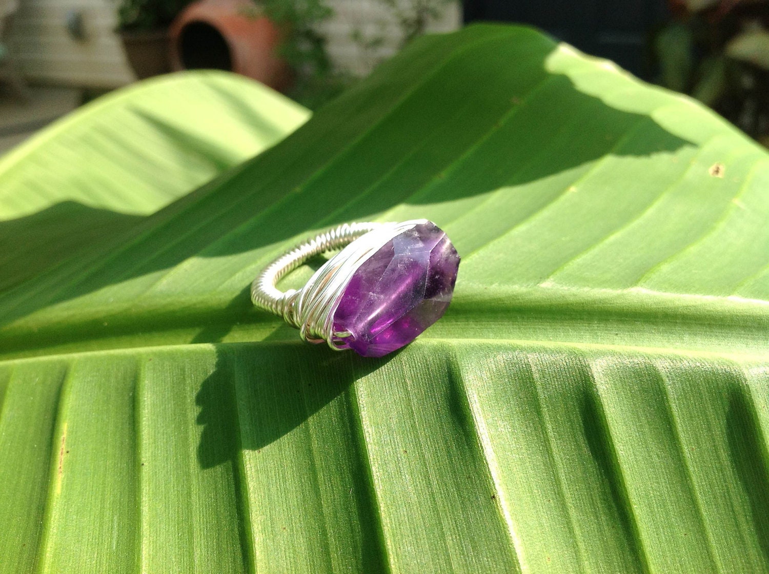 Amethyst ring - wrapped ring - silver ring - size 5 1/2 - natural purple gemstone - cocktail ring - chunky ring