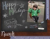 Chalkboard Holiday Card, Digital 5x7, Hand-lettered with your photos