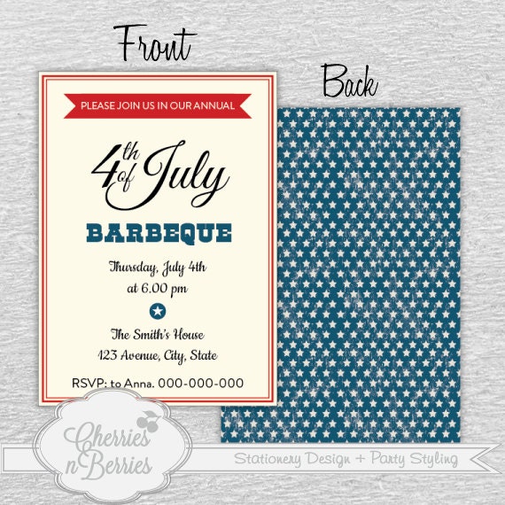 4th of July. Independence Day Printable Invitation Card Il_570xn