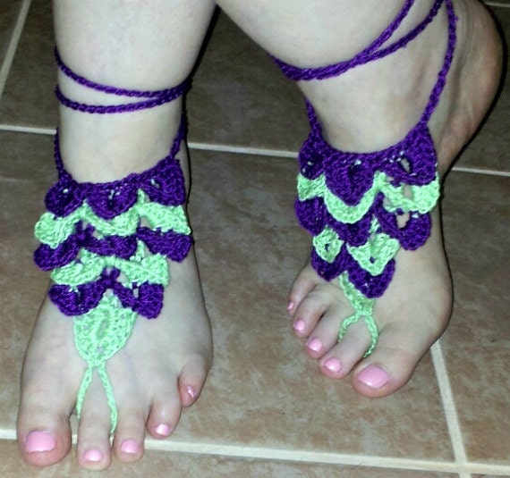 Items similar to Lace Barefoot Sandals Purple and Green on Etsy