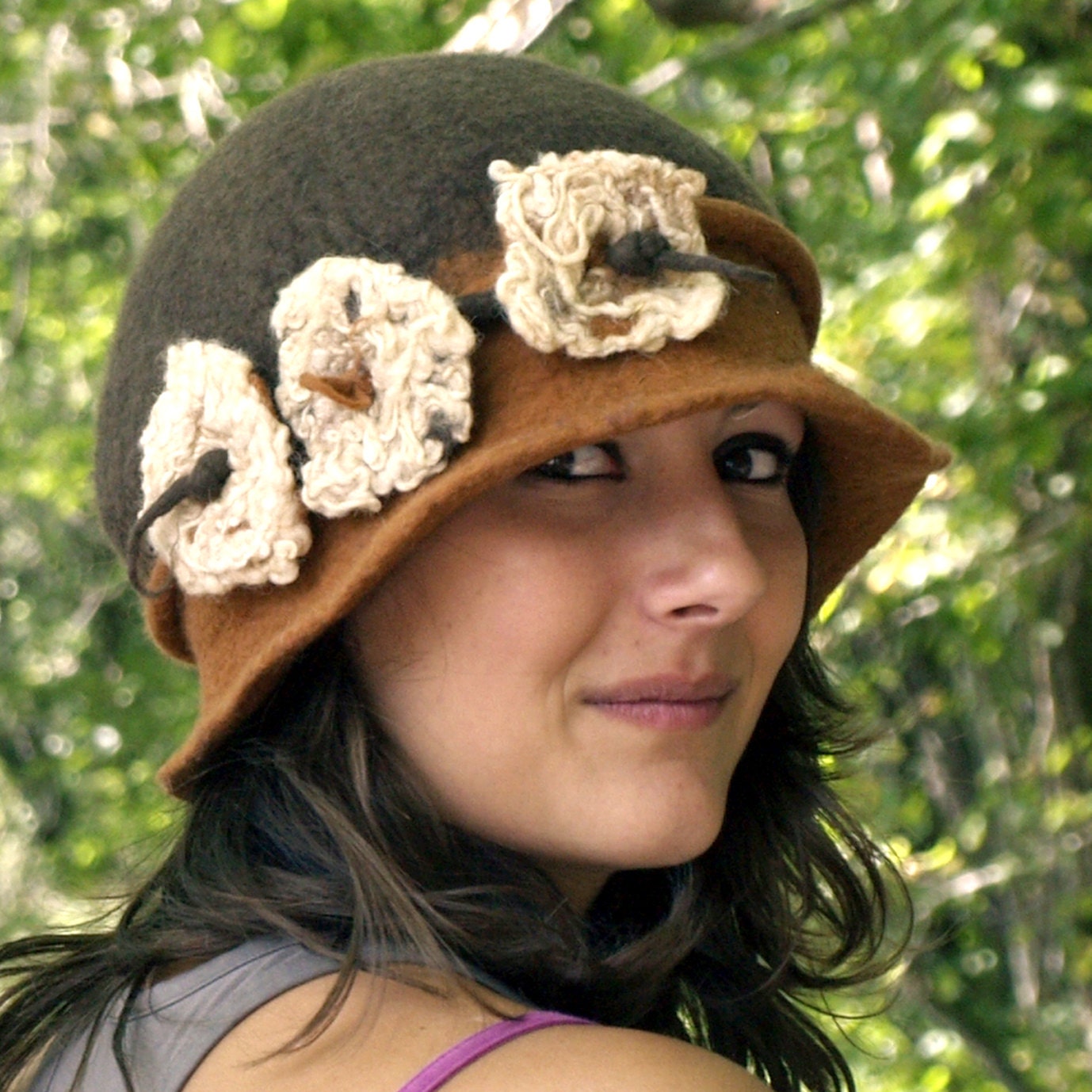 felt hat Bear Brown and Cognac merino wool Gaëlle 1920's style Hat handmade in france