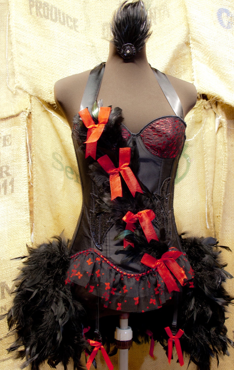 FIREBIRD - Black Raven Moulin Sexy Steampunk Rouge Burlesque Costume Corset for Valentines Day