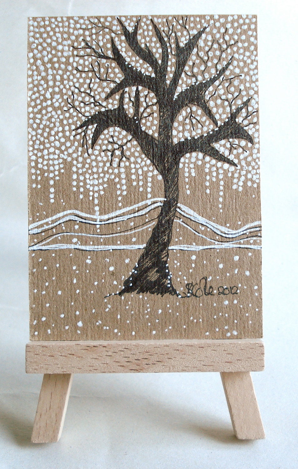 Original Drawing ACEO - Winter Themed Art - Winter Tree