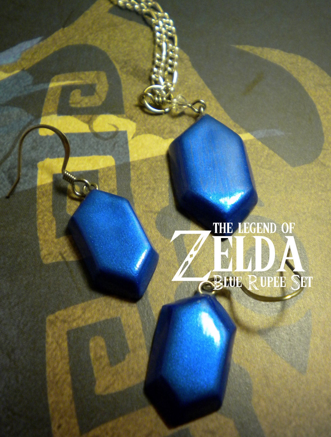 Blue Rupee Necklace and Earring Set - Legend of Zelda - Nintendo - A Portion of the Proceeds Go To Charity