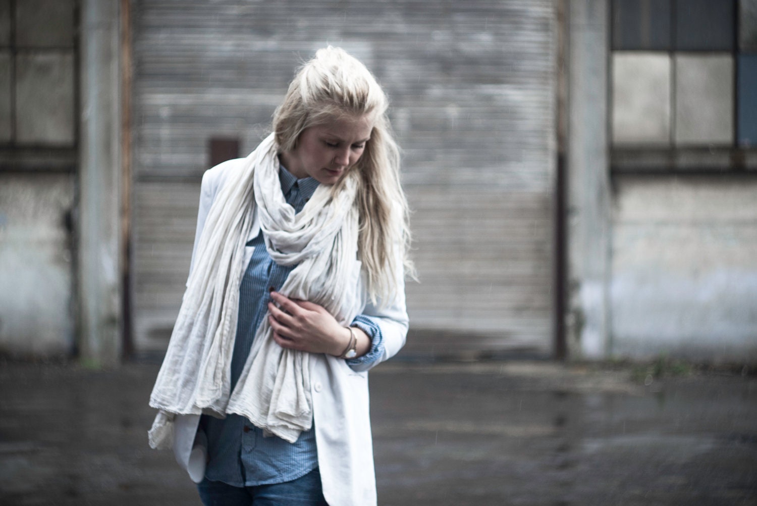 Cotton scarf hand dyed in beige and pale gray. Oversized unisex scarf - last one