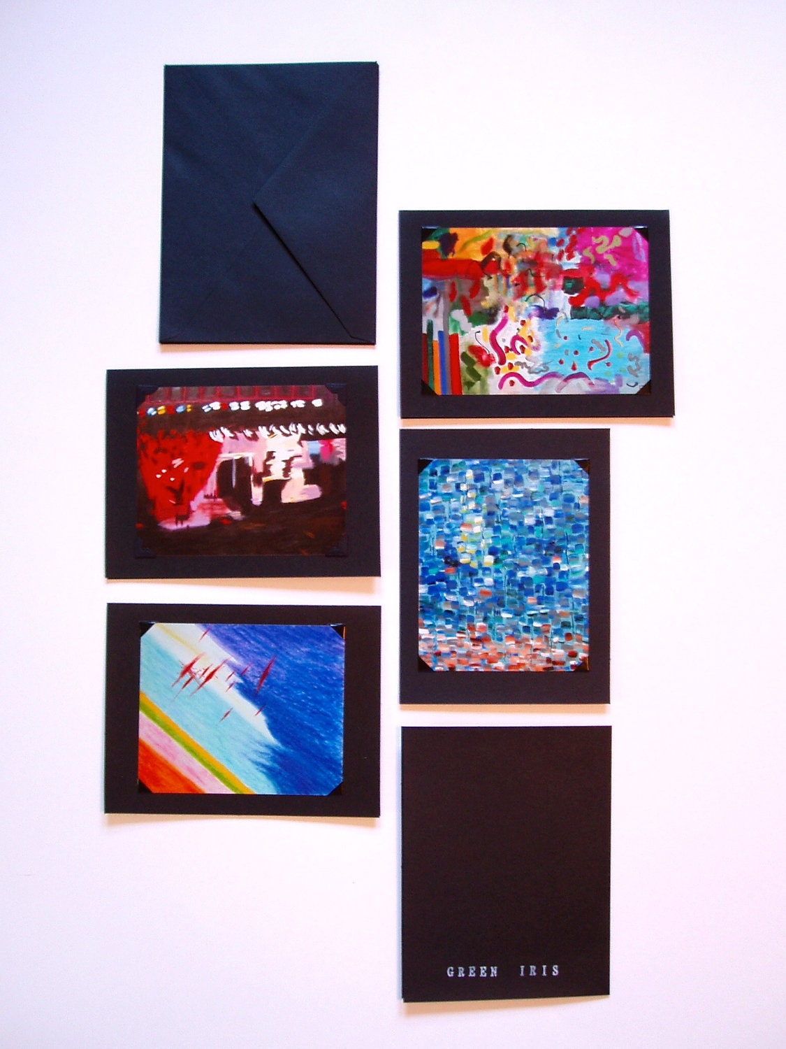 Modern Notecards, Set of 4, Art prints, black with envelopes