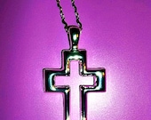 Shiny Sterling Silver Plated Stunning Open Cross Necklace with Sterling Silver 925 Twisted Link Chain
