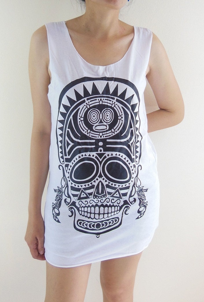 Indians Skull Shirt -- Barbarian Goth Gothic Skull T-Shirt Women Tank Top Tunic Vest Women Sleeveless Singlet T-Shirt White T-Shirt Size S