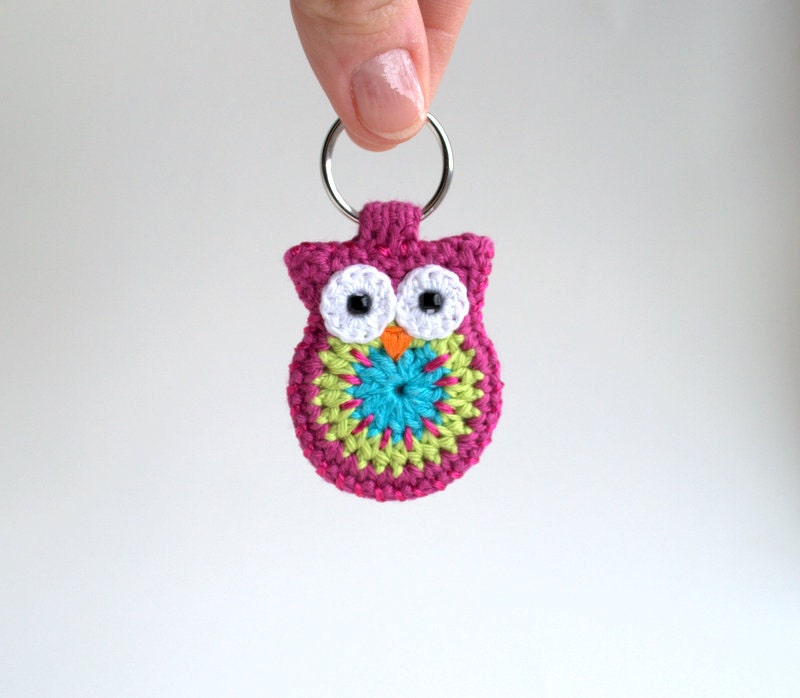 Items Similar To Crochet Owl Keychain, Owl Keyring, Pink Crochet Owl 