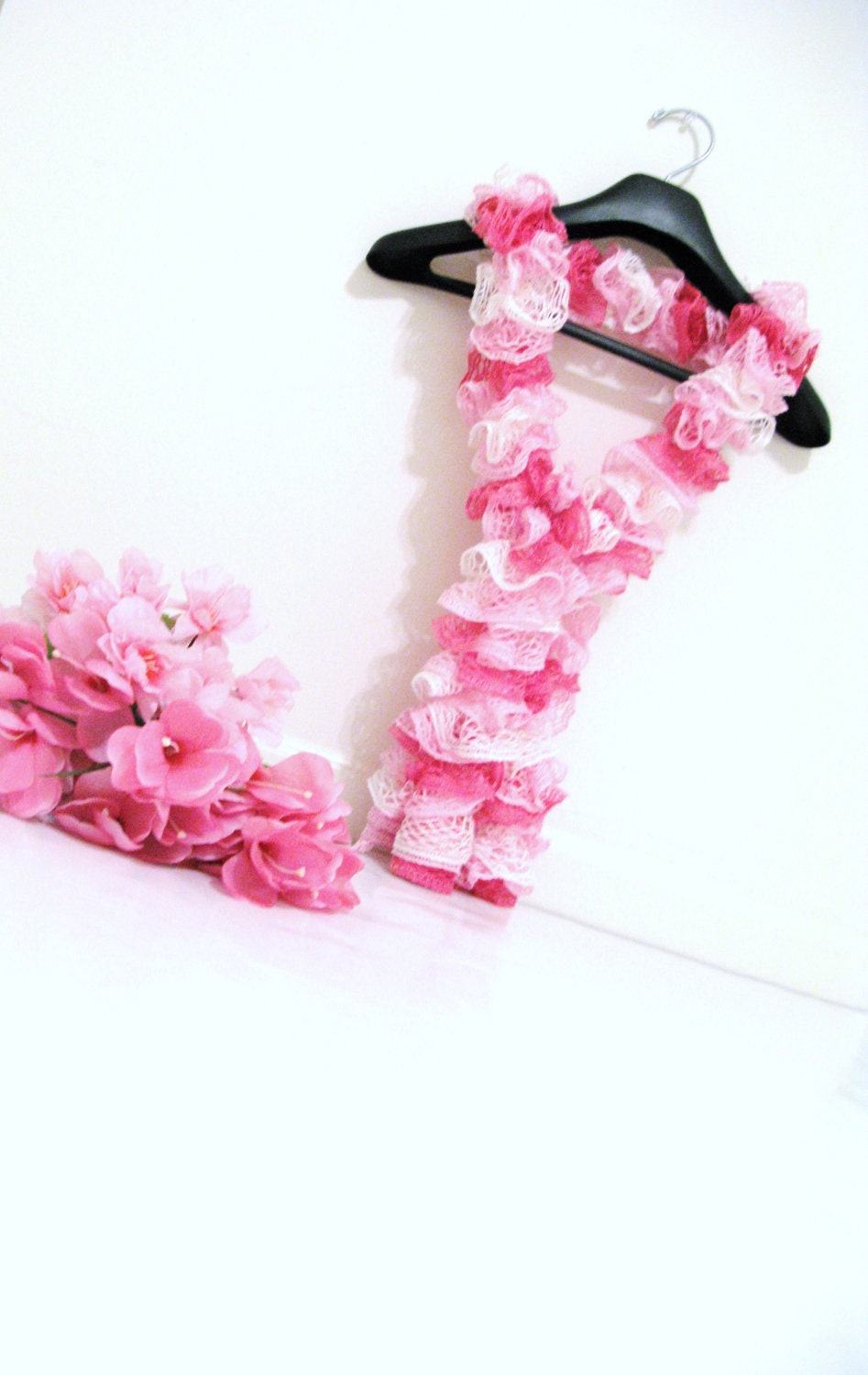 PINK Ruffle Scarf, Summer Scarf, Sashay Scarf, Pink Scarf, Hand Knit Scarf, Women's Pink, Gift Idea, Summer 2013, Fashion, Trends