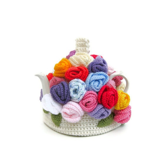 Crocheted tea cozy crochet rose flower cosy teapot cosies country cottage chic kitsch