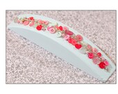 Button charm bracelet, pink, white, silver, pearls, handmade, feminine, shabby, women's summer jewelry
