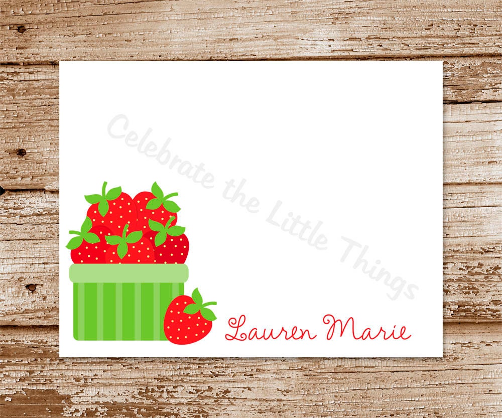 Set of 8 / Strawberry Personalized Stationery / Note Cards / Notecards Il_570xn
