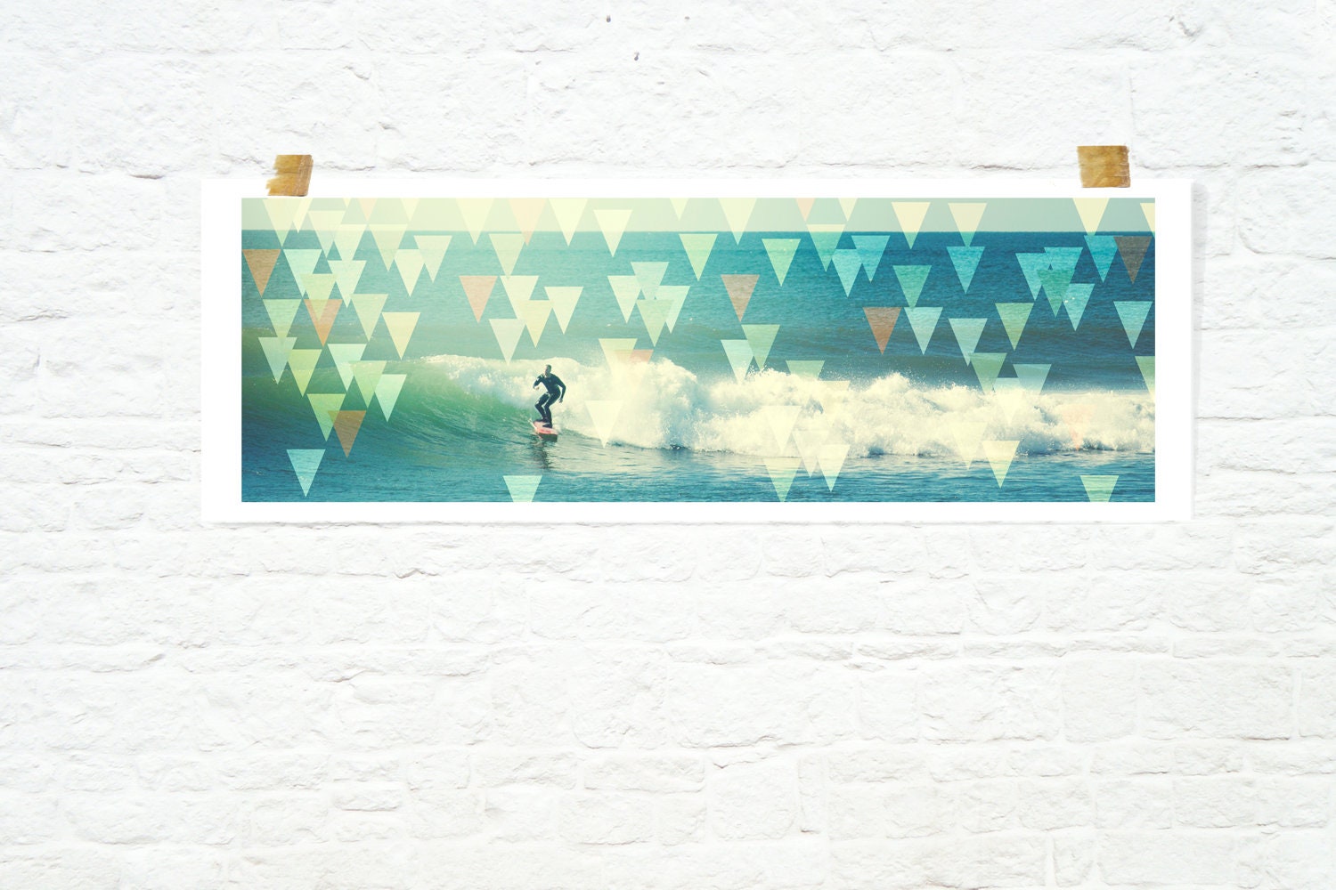 Geometric art boho beach surf print vintage retro turquoise teal pastels - Stoked