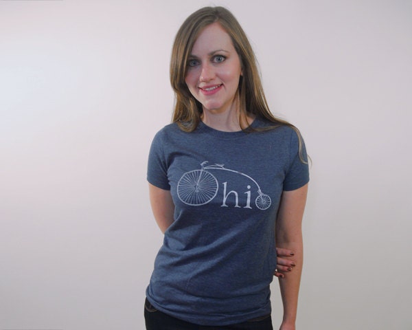 Ohio Bike Womens Tshirt, Screenprinted Tshirt, Heather Blue, Vintage Bike