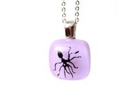 Squid Necklace in Lavender - Nautical Pendant of Fused Glass by Happy Owl - Black and Lavender or Lilac