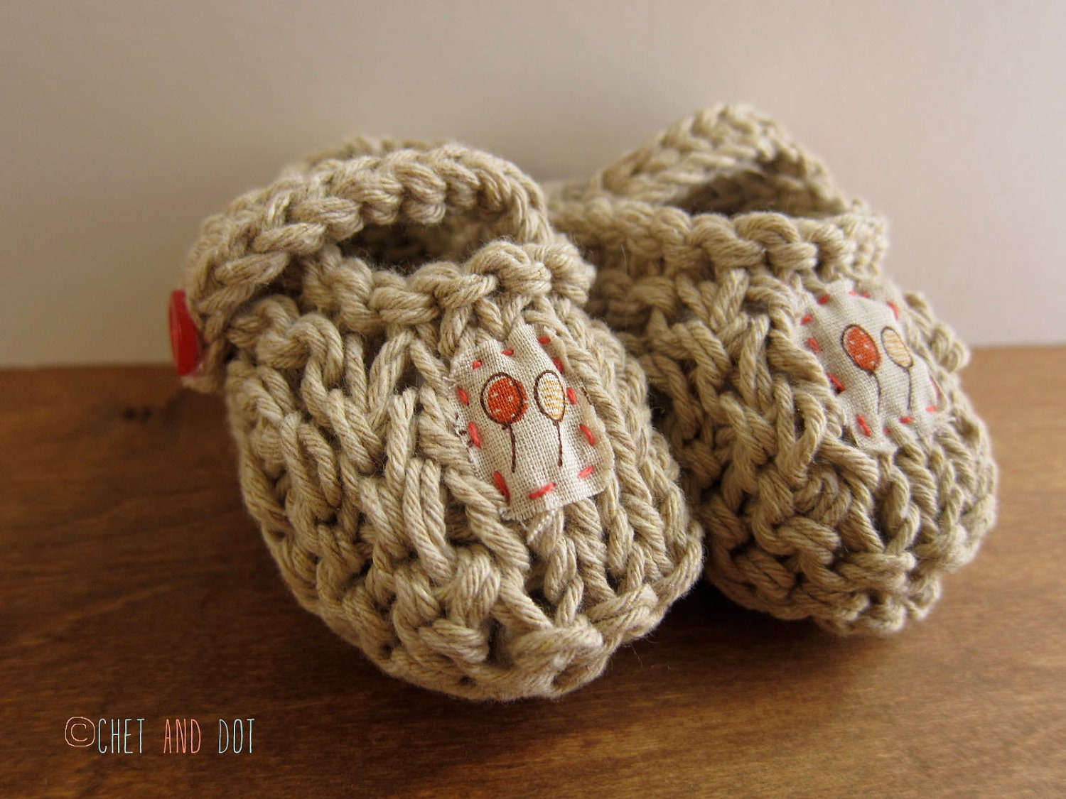 Organic Red Balloons Cotton Baby Booties