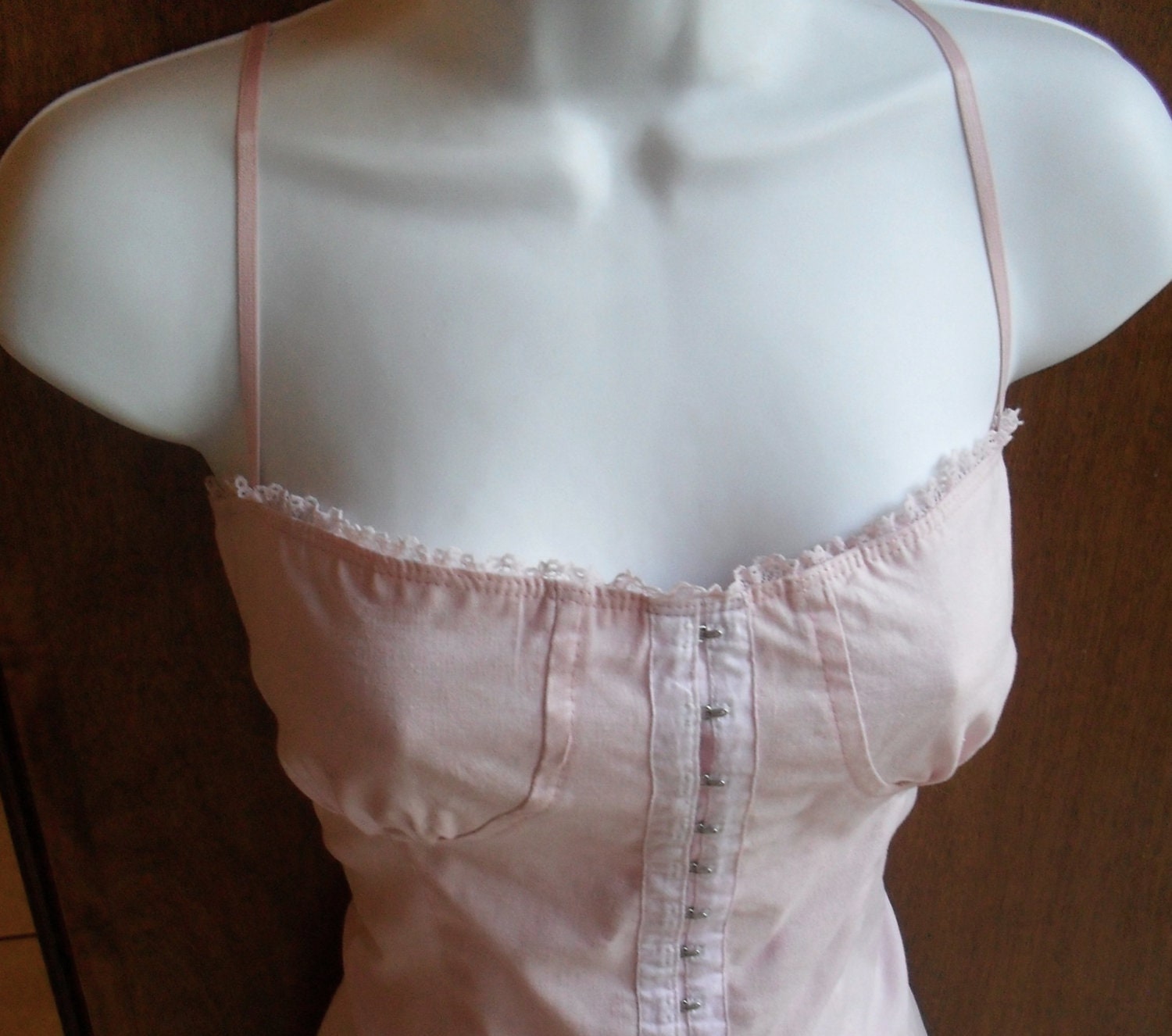 vintage Pink corset front Peasant CAMISOLE top / Ladies size Medium