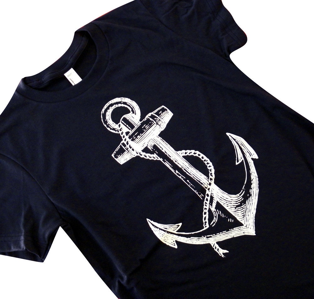 Anchor T Shirt - Nautical Sailor Print on a Navy American Apparel Ladies Shirt - (Available in sizes S, M, L, XL)
