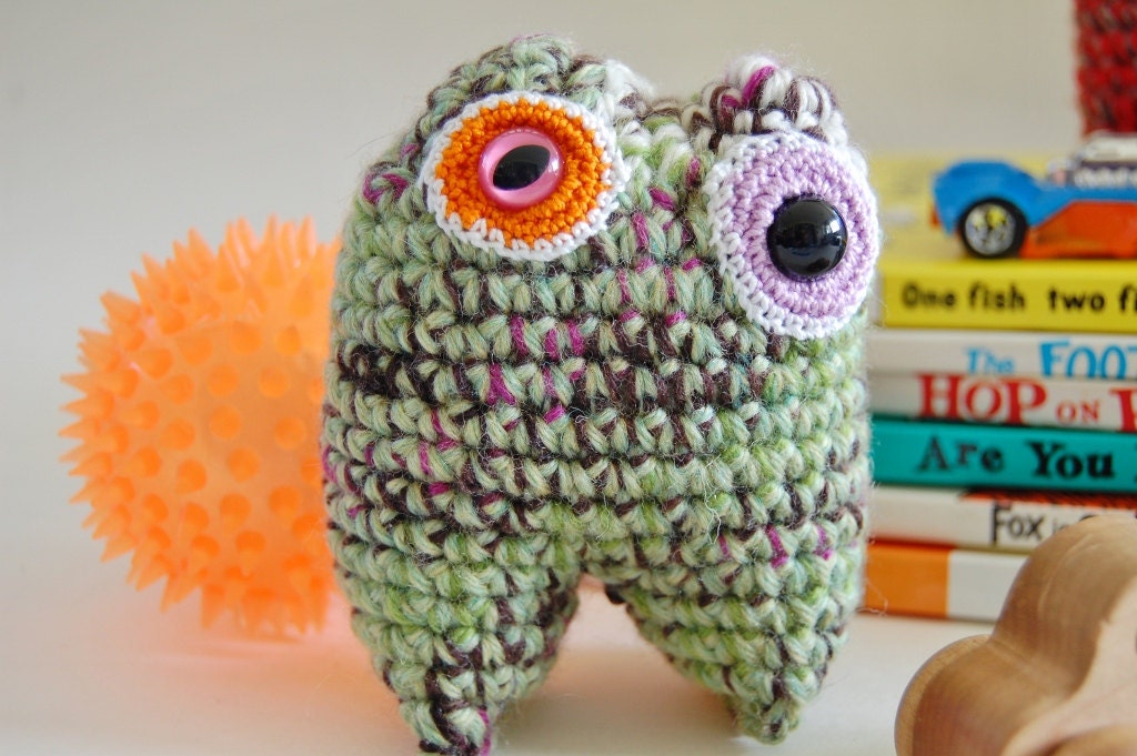 Watermelon Rind Mini Monster Crocheted Stuffed Amigurumi OOAK