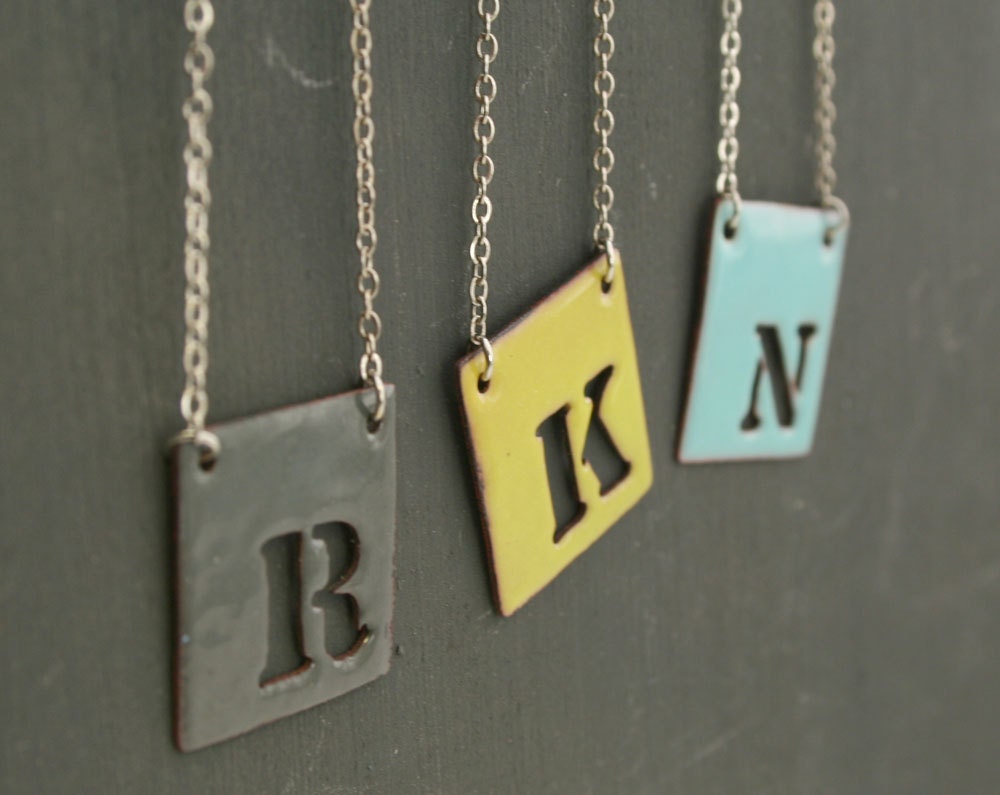 Custom Initial enamel pendant necklace on silver chain. Choose your color.
