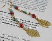 Over The Rainbow - bright seed bead and delicate gold leaf earrings