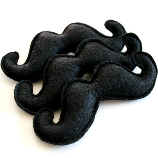Mustache pin black felt stuffed brooch