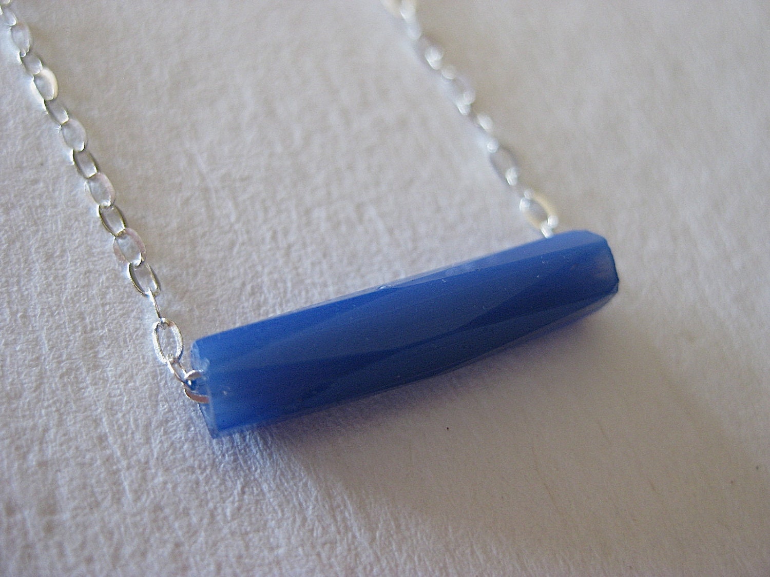 Sterling Chain Necklace Russian Blue Antique Faceted Glass Bead African Trade MInimalist Jewelry Layering