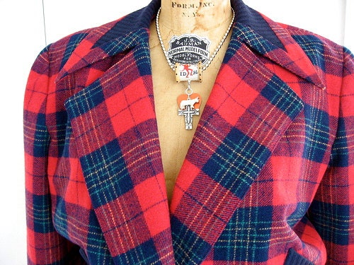 80s Tartan Plaid Jacket Crop Bomber Vintage - Stephanie by Suzelle - Red & Blue Plaid Cropped - M