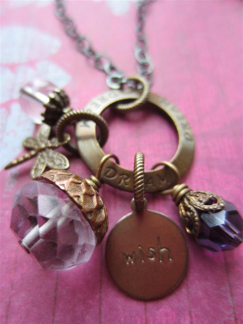 Seed of HOPE necklace with Amethyst acorn charm in Vintaj brass and sterling silver