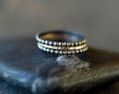 Satellite Stacking Rings Recycled Gold Ethical Oxidized Dotted Black Sterling Silver 14k Yellow Gold Ring Band Set
