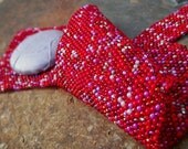 Bead Soup- Red and Pinks handmade beadwork cuff