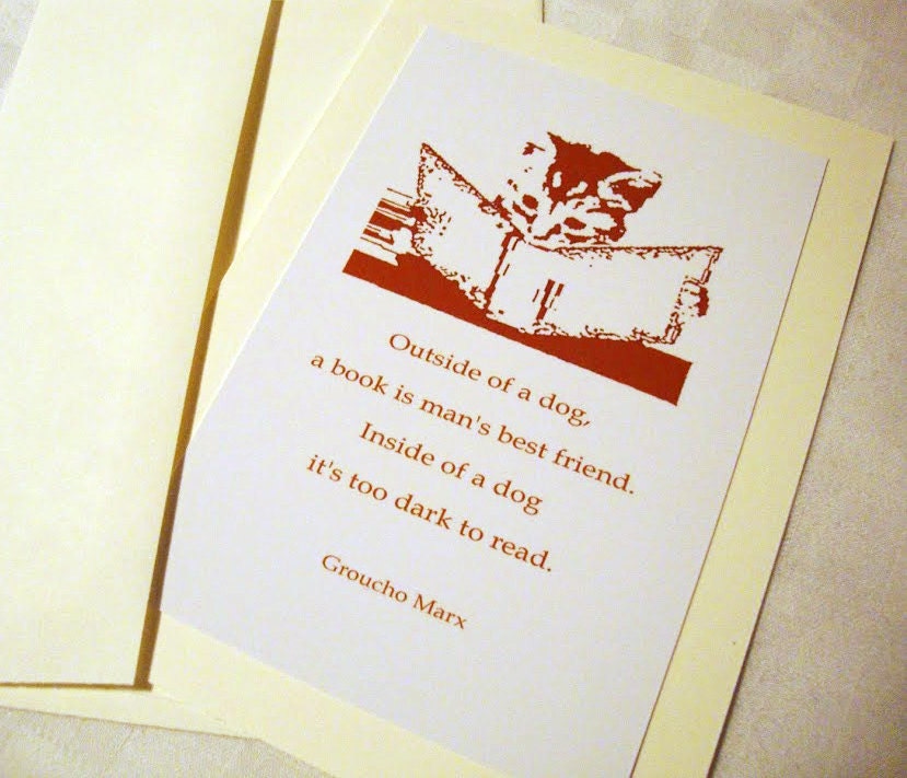 Reading Kitty Greeting Card with Groucho Quote