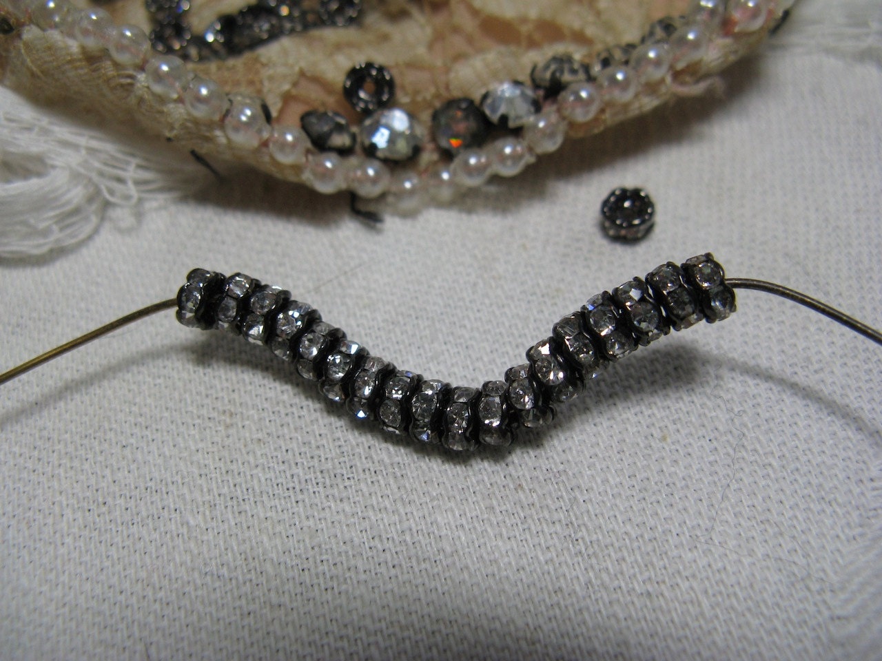 50 rhinestone bead rondelles TINY 3.5 mm vintage look silver BACK IN stock
